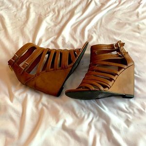 Express brown open toe wedges size 7